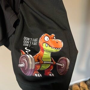 Black Athletic Shorts with Dinosaur Graphic